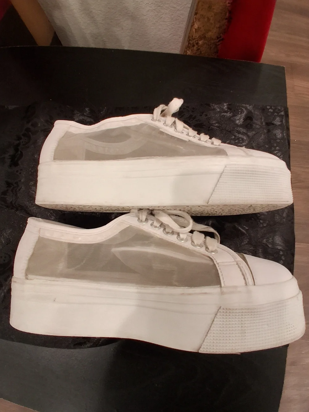 Superga Lulus White Clear-Panel Platform Sneakers Size 8.5 - Picture 4 of 9